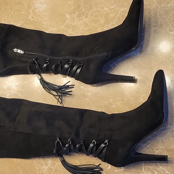 BCBGeneration Black Suede Corseted OTK Boots, Sz 8 - Picture 7 of 16